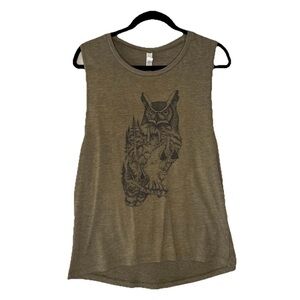 Women’s Owl Graphic Muscle Tank Top Boho Sleeveless Shirt Size Large